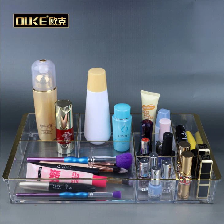 Gold Simple Cheap Acrylic Makeup Organizer