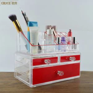 Crystal Red Acrylic Makeup Organizer
