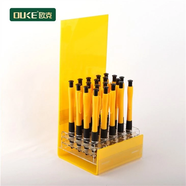 Yellow Acrylic Pen Holder With Price Tag